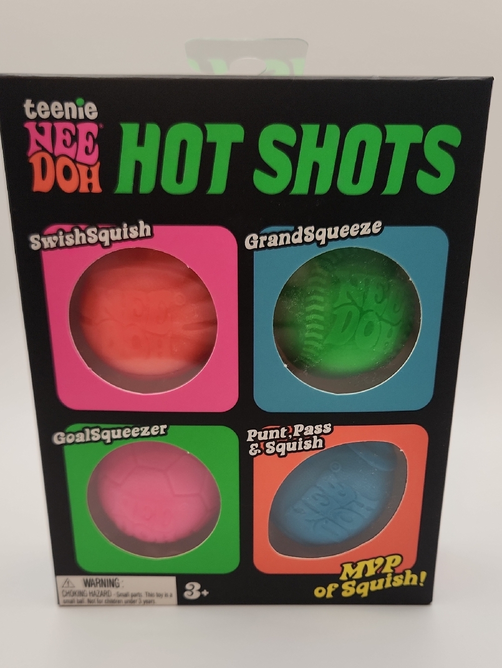 teenie NEE DOH Hot Shots 4-Pack Squishy Athletic Balls- NIB Ships Fast